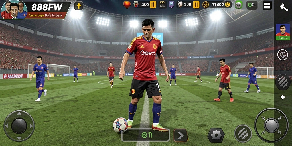 Gameplay 888FW menampilkan aksi sepak bola yang mendebarkan dan visual menakjubkan.