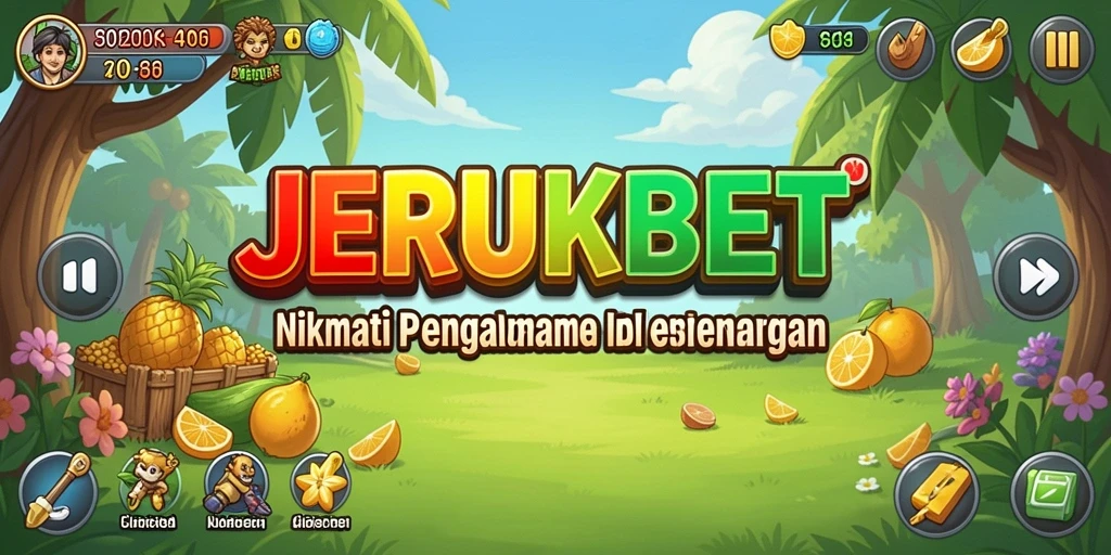 Tampilan screenshot utama JERUKBET menampilkan kebun jeruk yang subur dan gameplay santai.