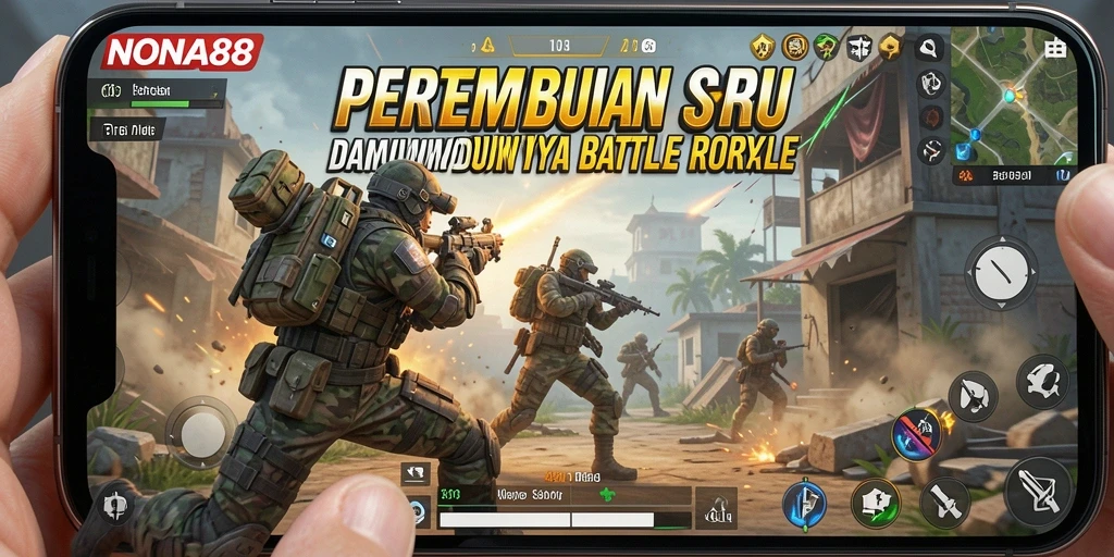 Screenshot gameplay NONA88 menunjukkan aksi seru dalam pertempuran Battle Royale.