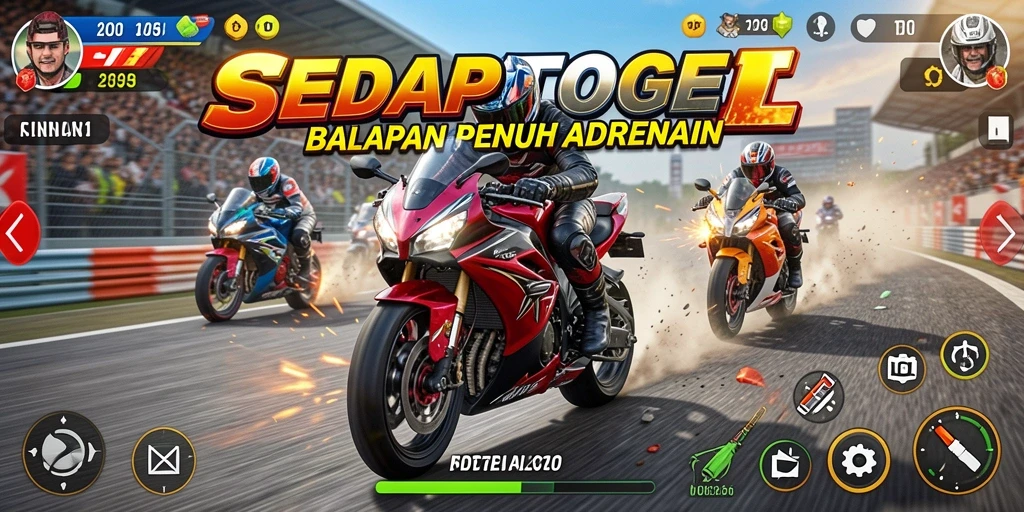 Gameplay SEDAPTOGEL yang mendebarkan saat balapan motor.